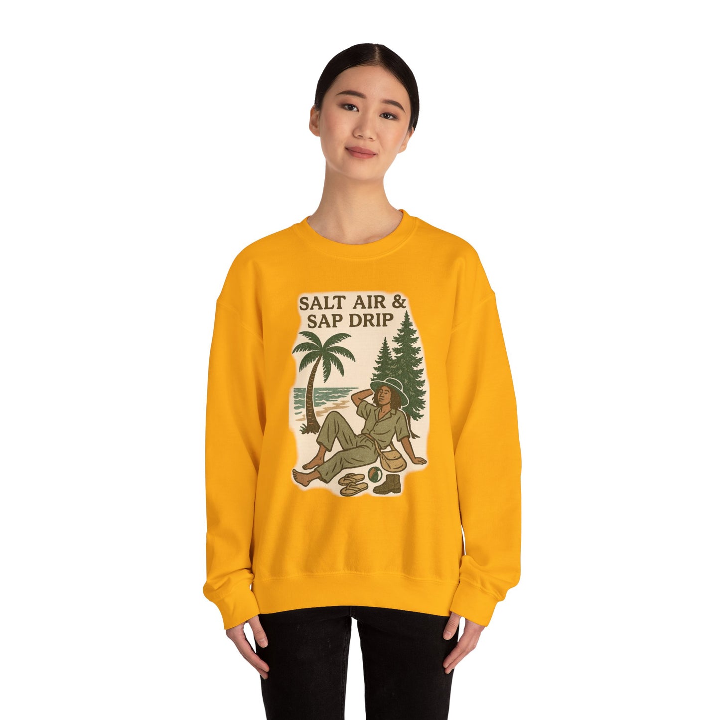 Cozy Beach Vibes Sweatshirt - Salt Air & Sap Drip Unisex Crewneck, Summer Casual Wear, Gift for Nature Lovers, Beach Trip Essentials