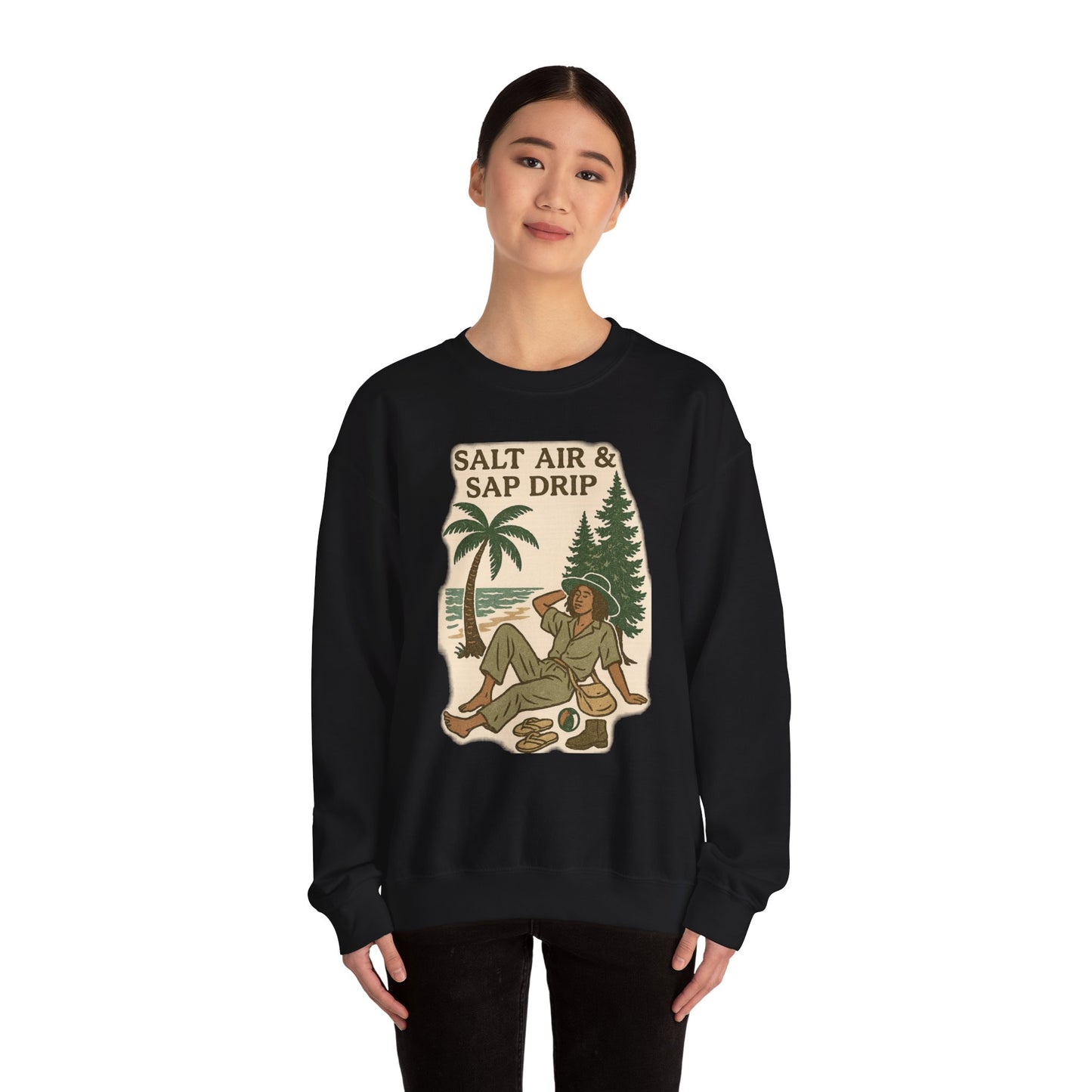 Cozy Beach Vibes Sweatshirt - Salt Air & Sap Drip Unisex Crewneck, Summer Casual Wear, Gift for Nature Lovers, Beach Trip Essentials