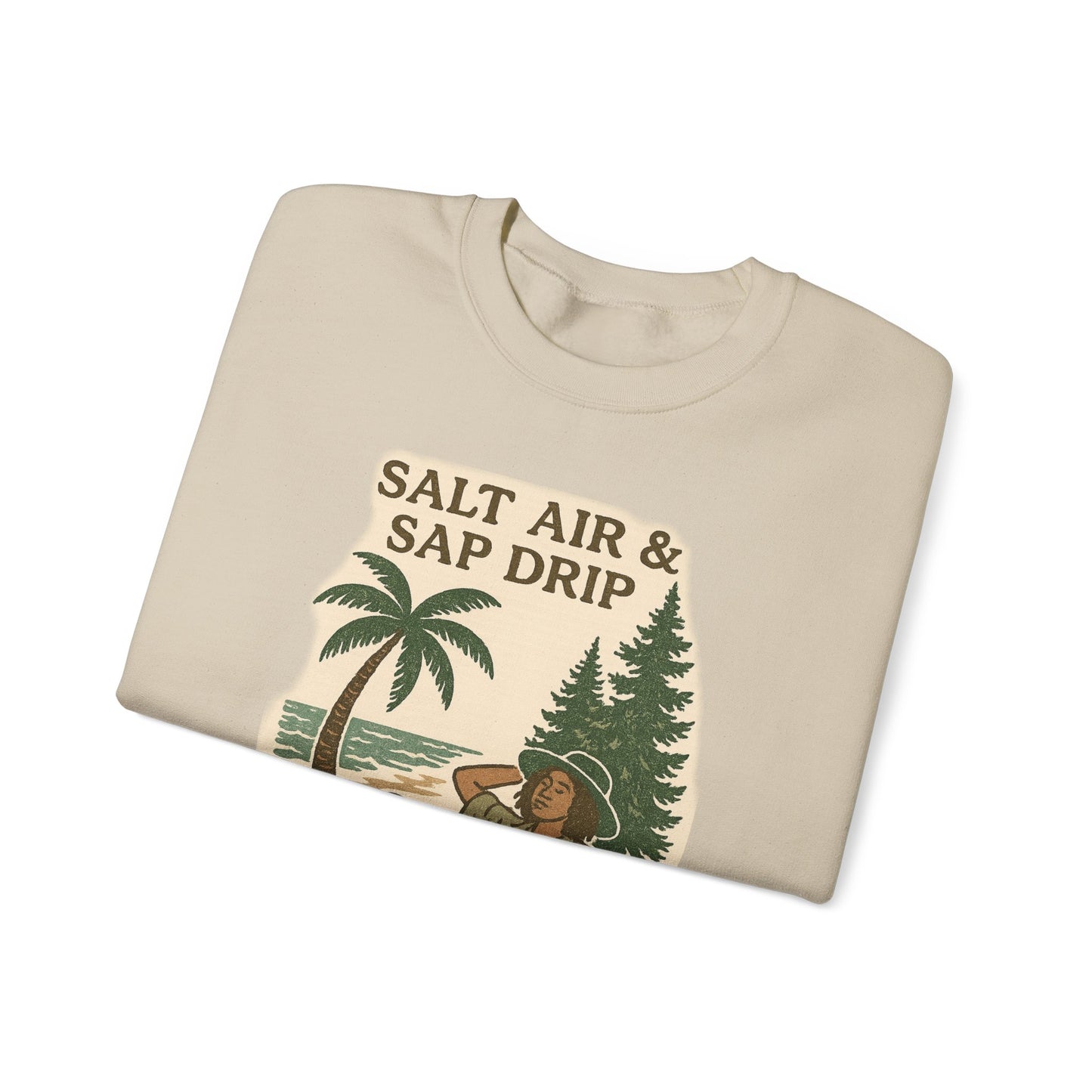 Cozy Beach Vibes Sweatshirt - Salt Air & Sap Drip Unisex Crewneck, Summer Casual Wear, Gift for Nature Lovers, Beach Trip Essentials