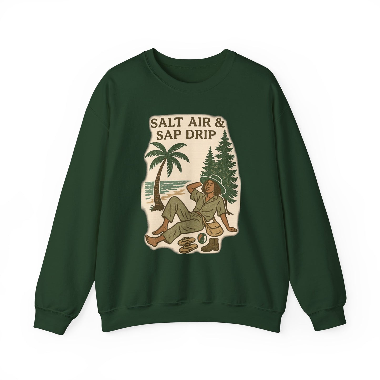 Cozy Beach Vibes Sweatshirt - Salt Air & Sap Drip Unisex Crewneck, Summer Casual Wear, Gift for Nature Lovers, Beach Trip Essentials