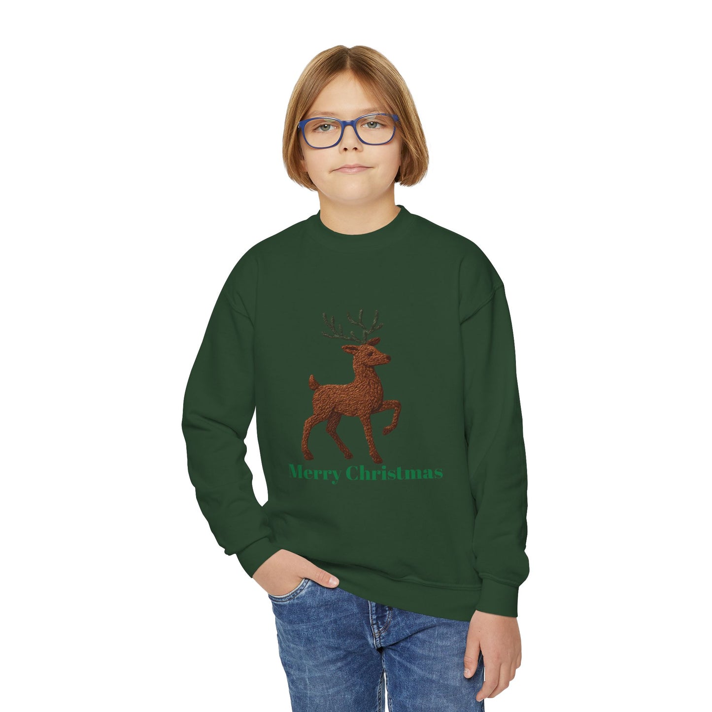 Christmas Reindeer Youth Crewneck Sweatshirt, Holiday Sweater, Winter Fashion, Kids Christmas Gift, Merry Christmas Apparel