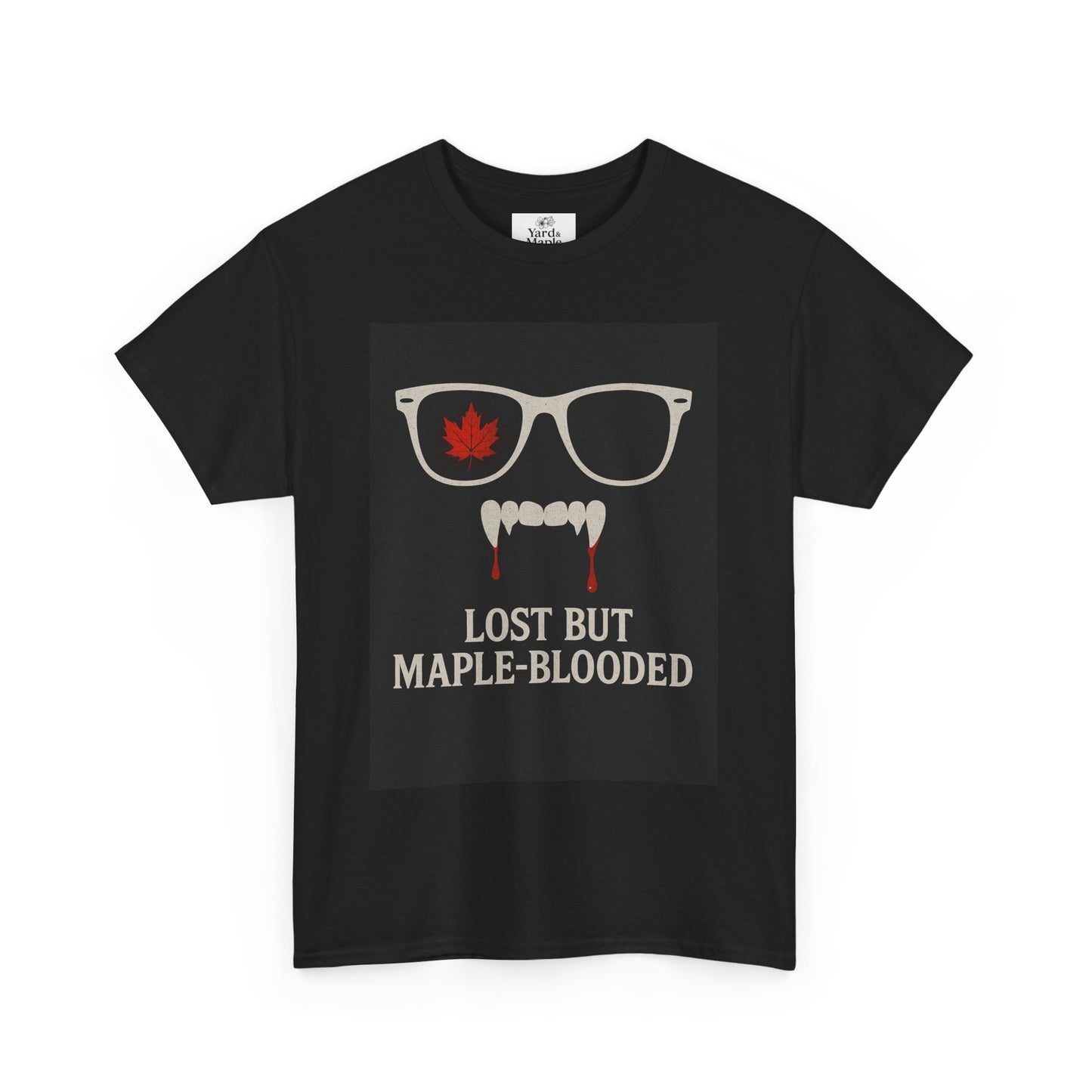 Unisex Heavy Cotton Tee with Vampire Design - Lost but Maple-Blooded Shirt for Halloween, Casual Wear, Gifts, Spooky Season, Unique Fashion