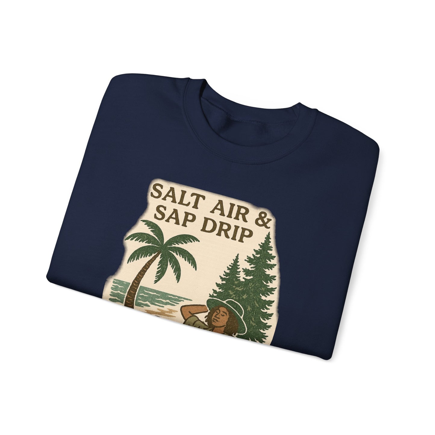 Cozy Beach Vibes Sweatshirt - Salt Air & Sap Drip Unisex Crewneck, Summer Casual Wear, Gift for Nature Lovers, Beach Trip Essentials