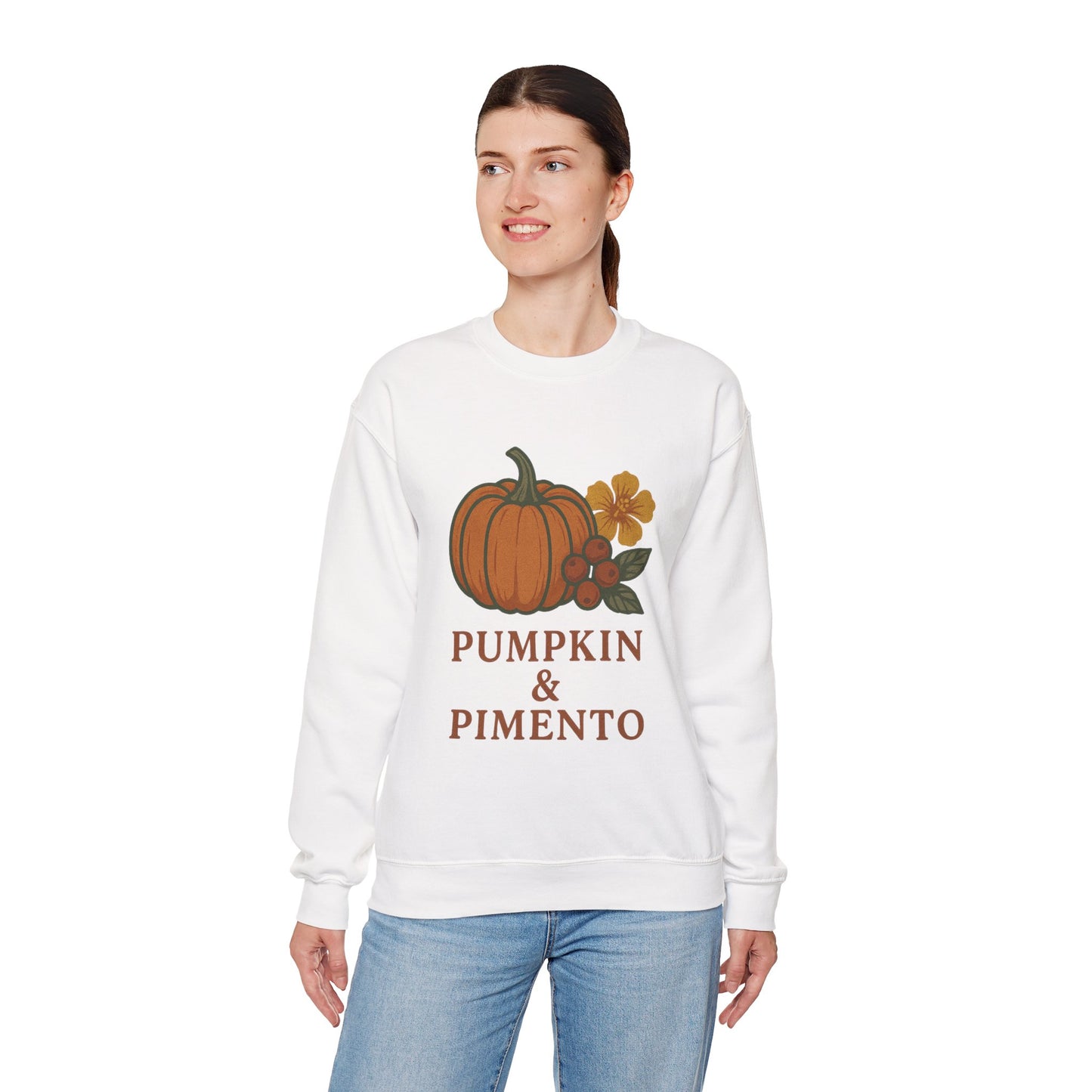 Pumpkin & Pimento Crewneck Sweatshirt, Cozy Fall Sweatshirt, Unisex Autumn Apparel, Thanksgiving Gift, Seasonal Fashion