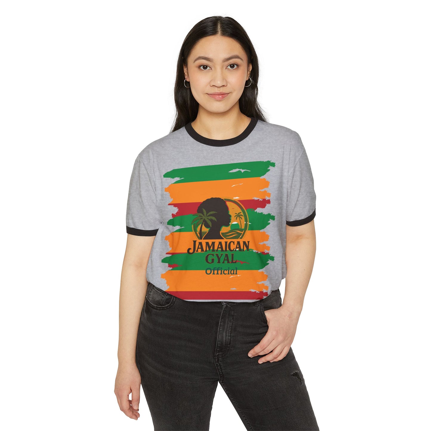 Jamaican Gyal Unisex Cotton Ringer T-Shirt, Casual Summer Tee, Festival Clothing, Vacation Wear, Island Vibes Shirt