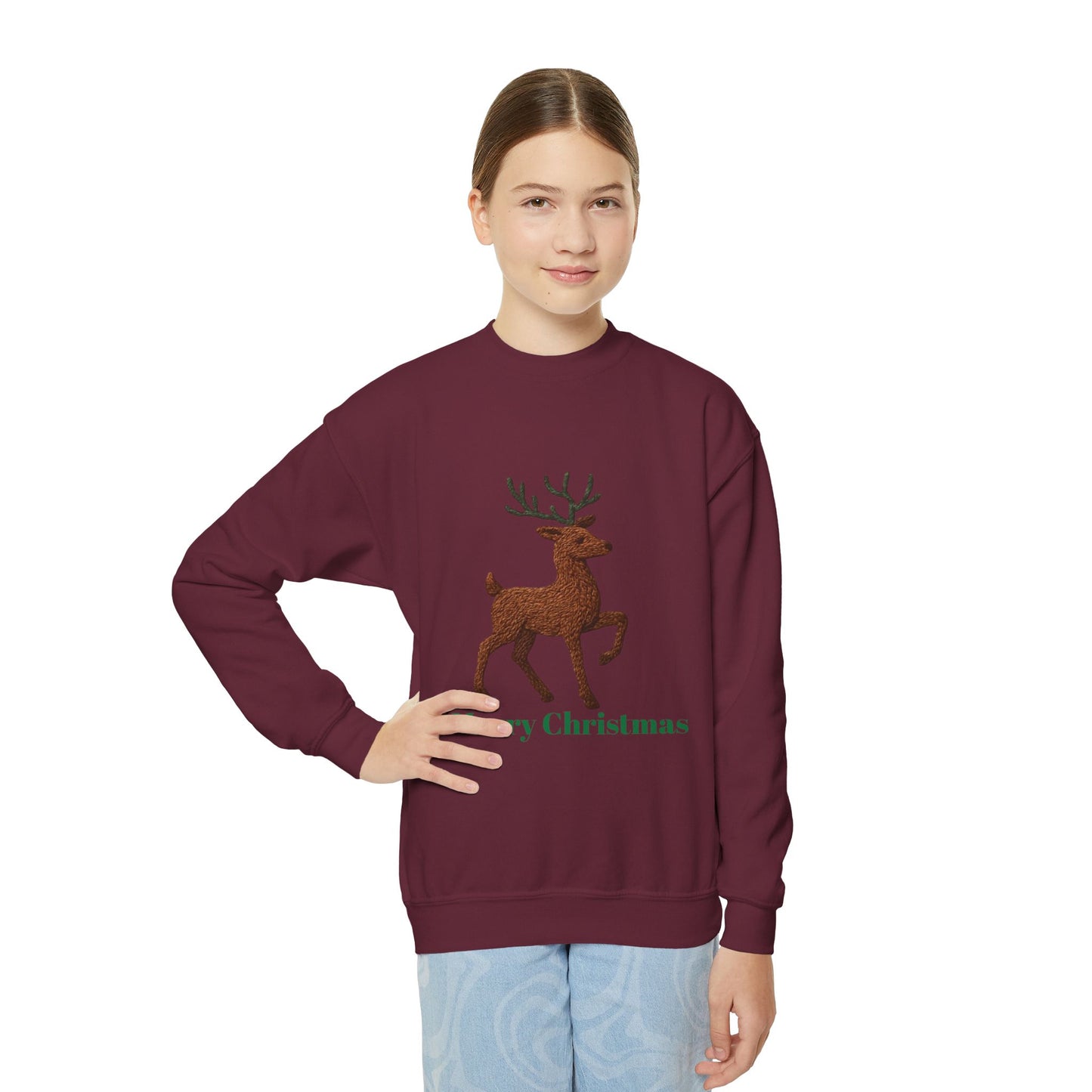 Christmas Reindeer Youth Crewneck Sweatshirt, Holiday Sweater, Winter Fashion, Kids Christmas Gift, Merry Christmas Apparel