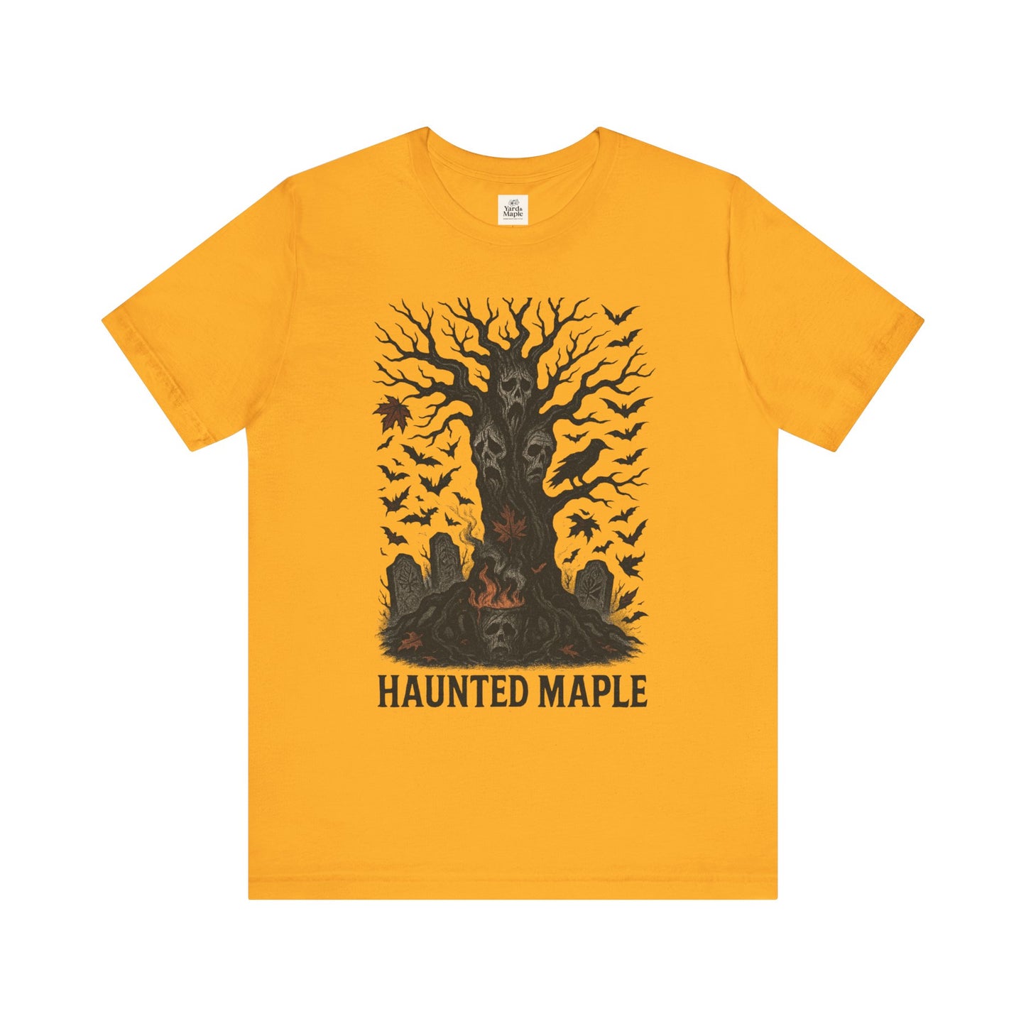 Haunted Maple Tee - Unisex Jersey Short Sleeve T-Shirt for Fall, Halloween, Spooky Vibe, Ghost Lovers, Unique Gift