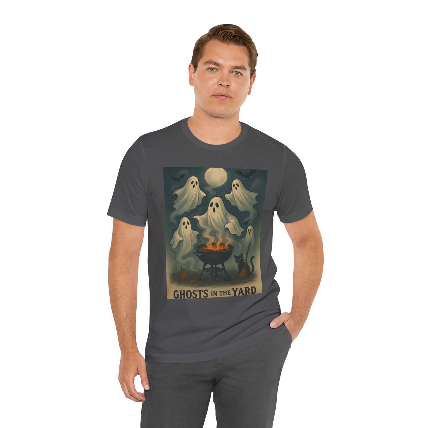 Ghosts in the Yard Tee - Spooky Unisex Short Sleeve Shirt, Halloween Shirt, Ghost Design, Casual Halloween Wear, Gift for Ghost Lovers
