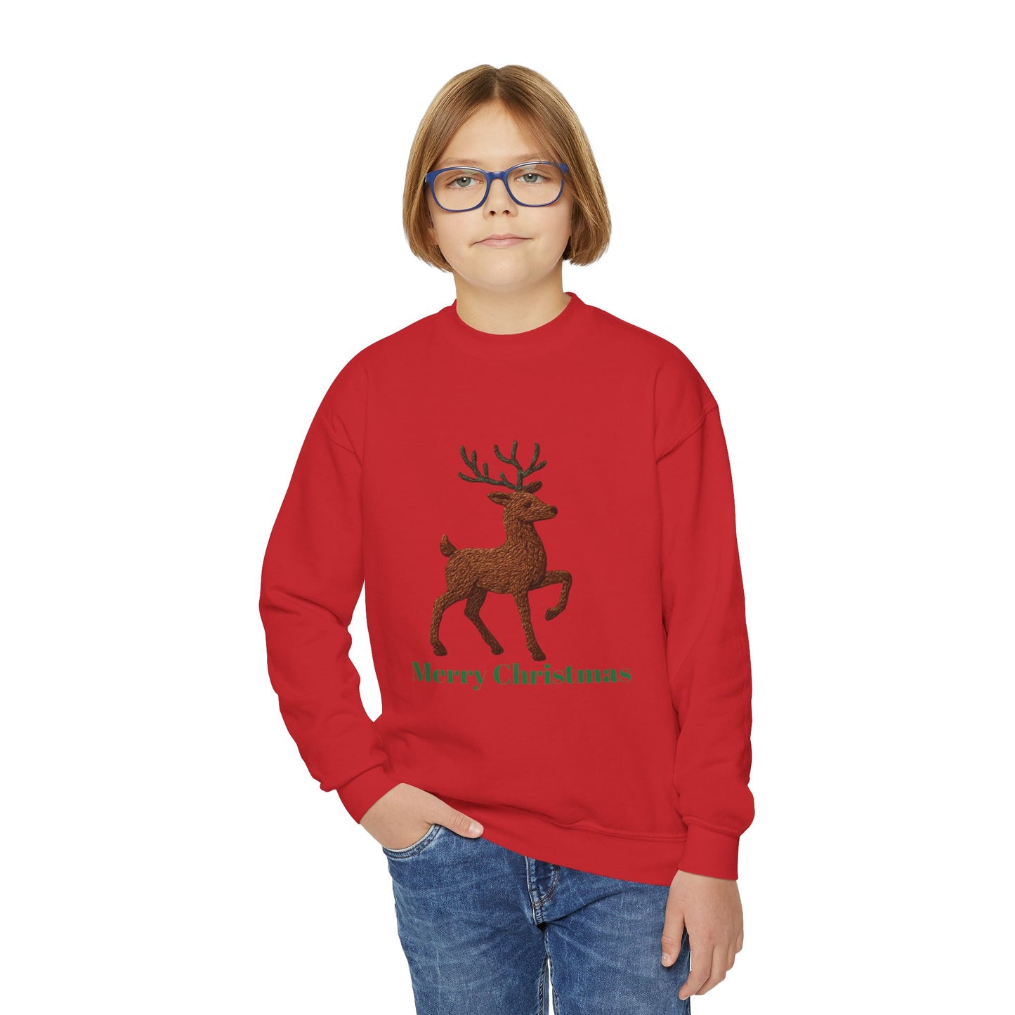 Christmas Reindeer Youth Crewneck Sweatshirt, Holiday Sweater, Winter Fashion, Kids Christmas Gift, Merry Christmas Apparel