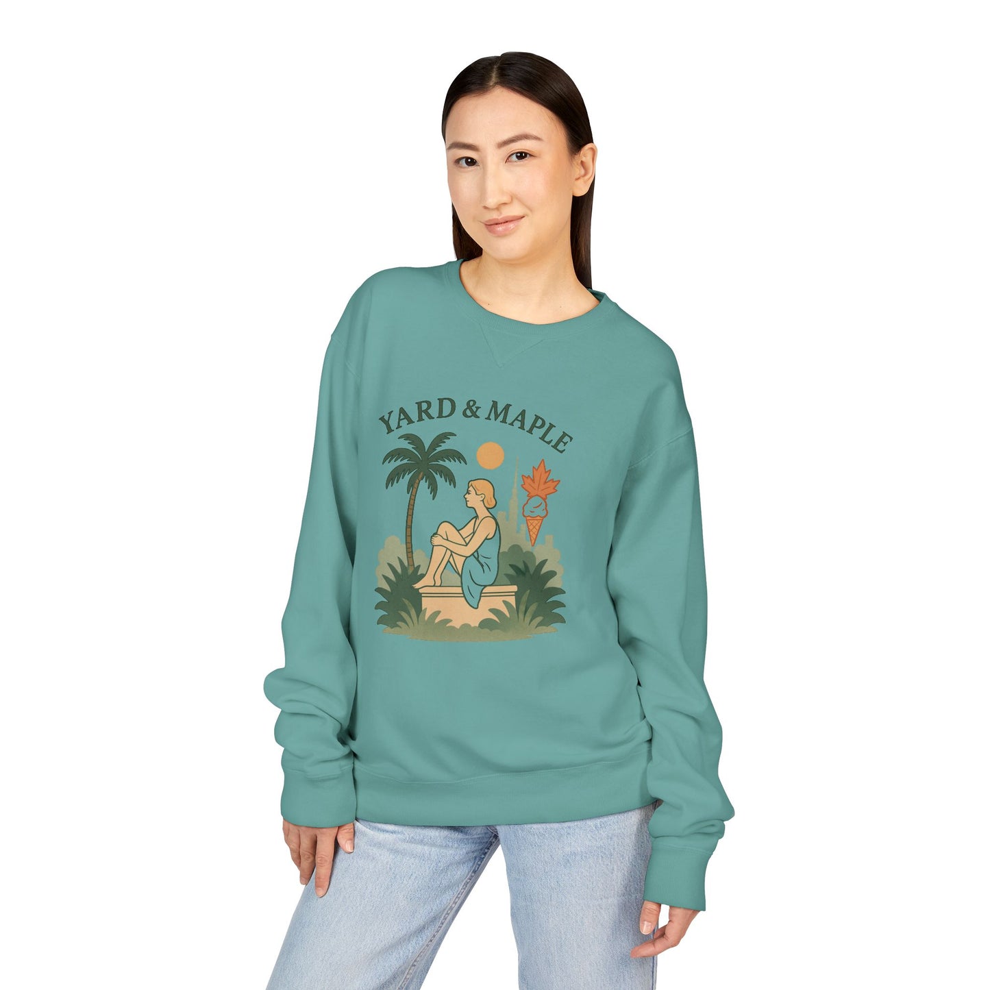 Yard & Maple Crewneck Sweatshirt, Cozy Sweatshirt, Unisex Apparel, Casual Wear, Summer Vibes, Gift for Him or Her
