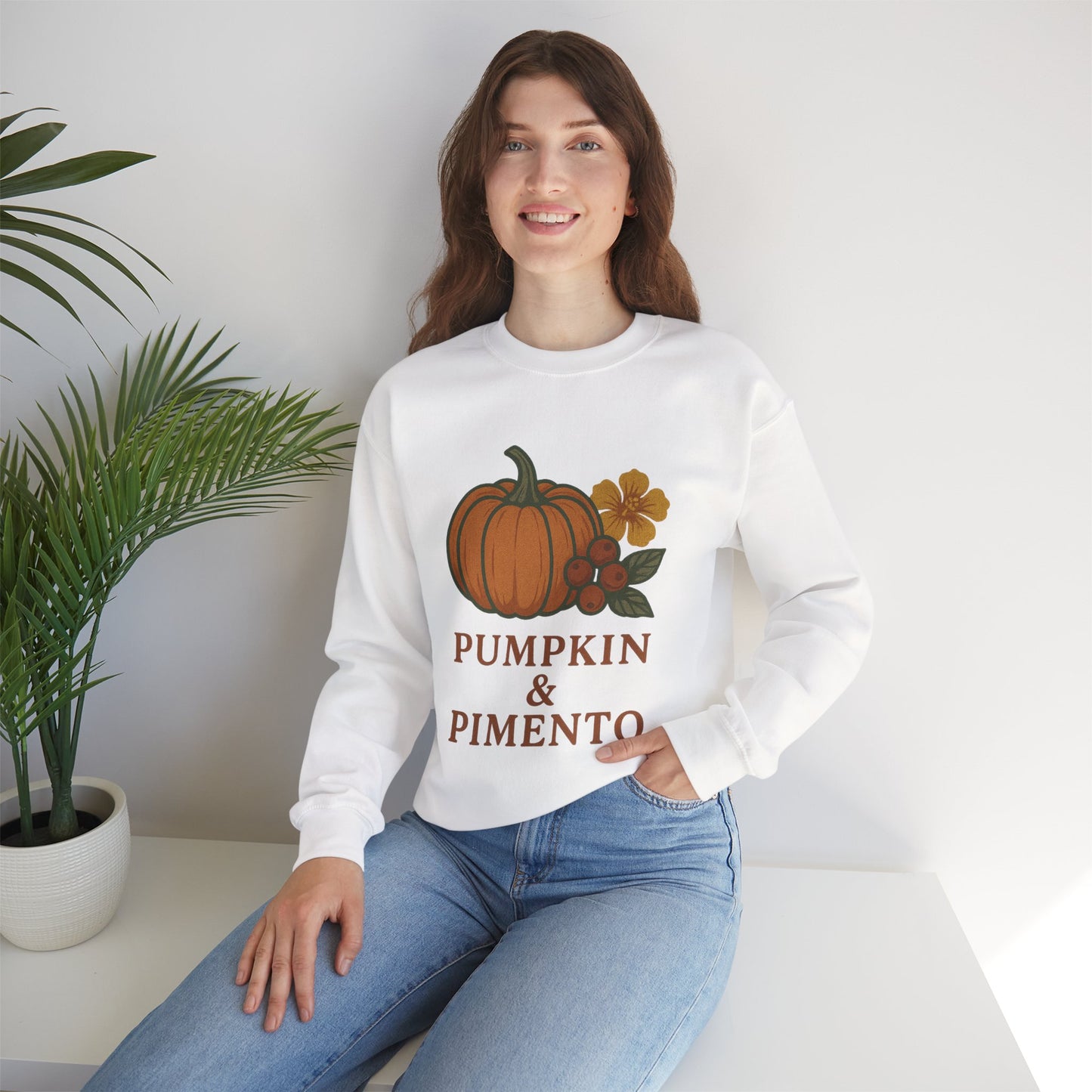 Pumpkin & Pimento Crewneck Sweatshirt, Cozy Fall Sweatshirt, Unisex Autumn Apparel, Thanksgiving Gift, Seasonal Fashion