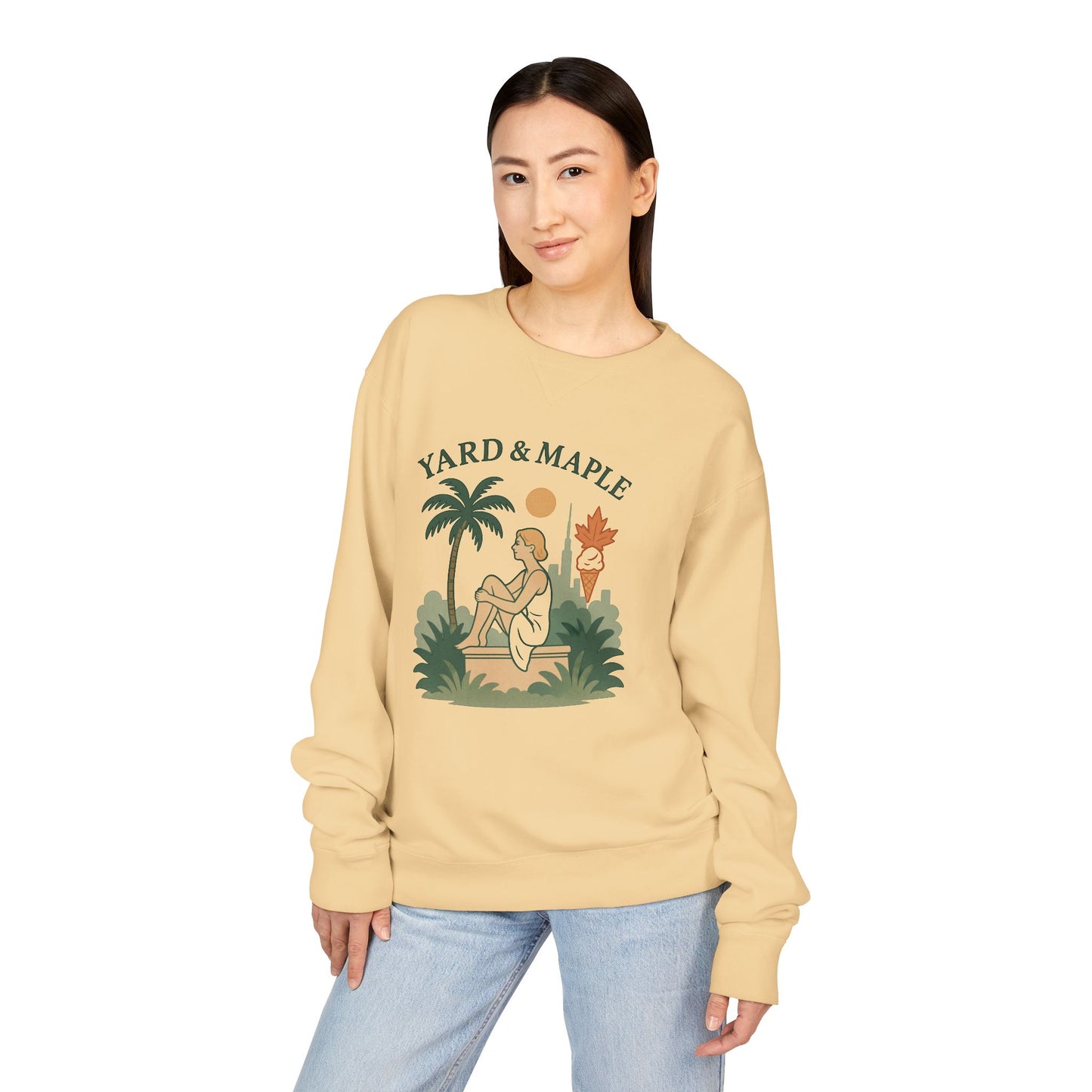 Yard & Maple Crewneck Sweatshirt, Cozy Sweatshirt, Unisex Apparel, Casual Wear, Summer Vibes, Gift for Him or Her