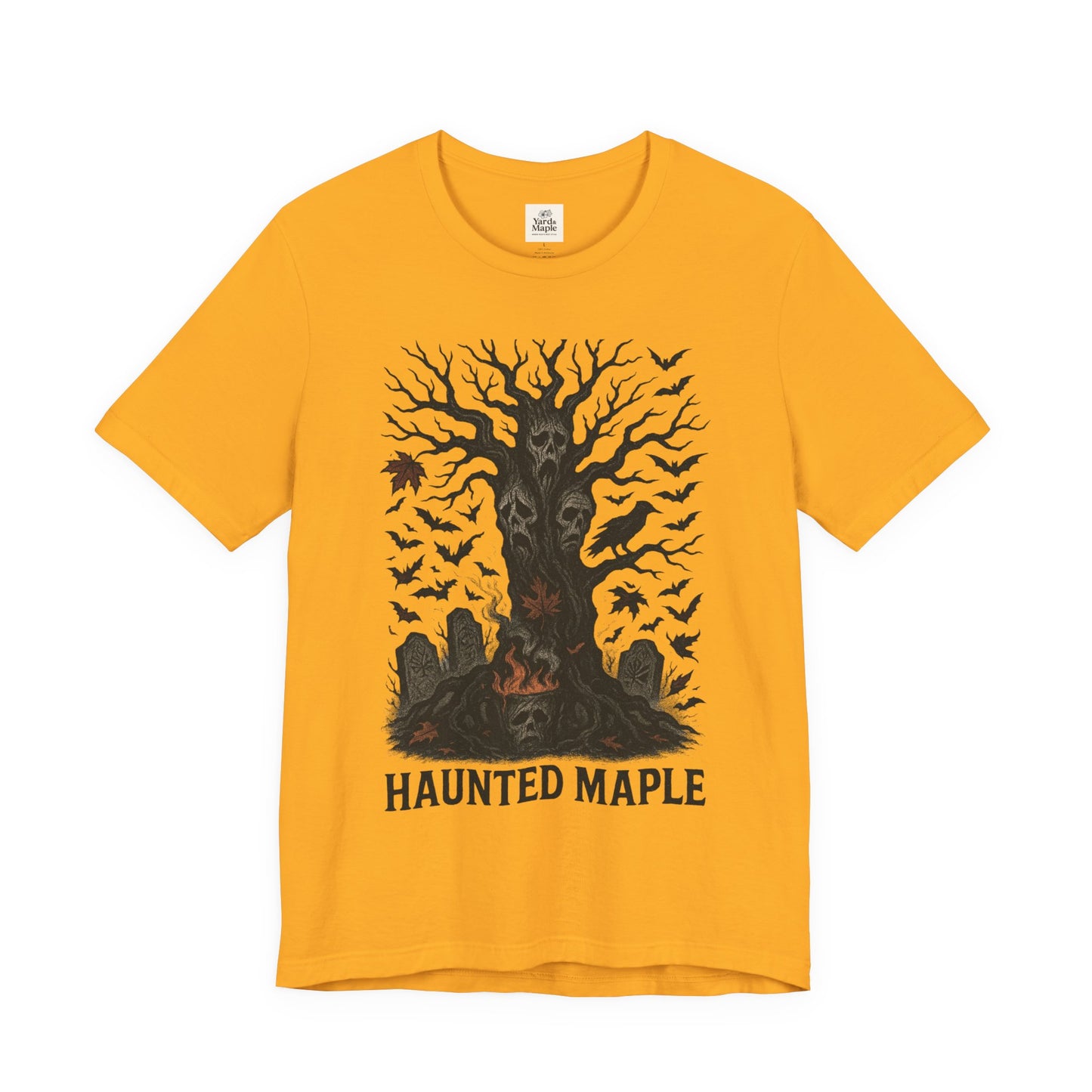 Haunted Maple Tee - Unisex Jersey Short Sleeve T-Shirt for Fall, Halloween, Spooky Vibe, Ghost Lovers, Unique Gift