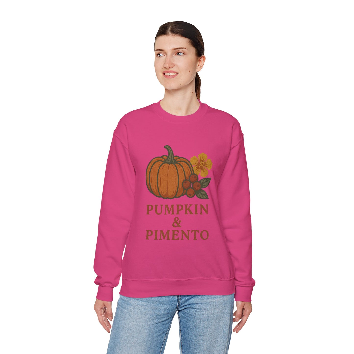 Pumpkin & Pimento Crewneck Sweatshirt, Cozy Fall Sweatshirt, Unisex Autumn Apparel, Thanksgiving Gift, Seasonal Fashion