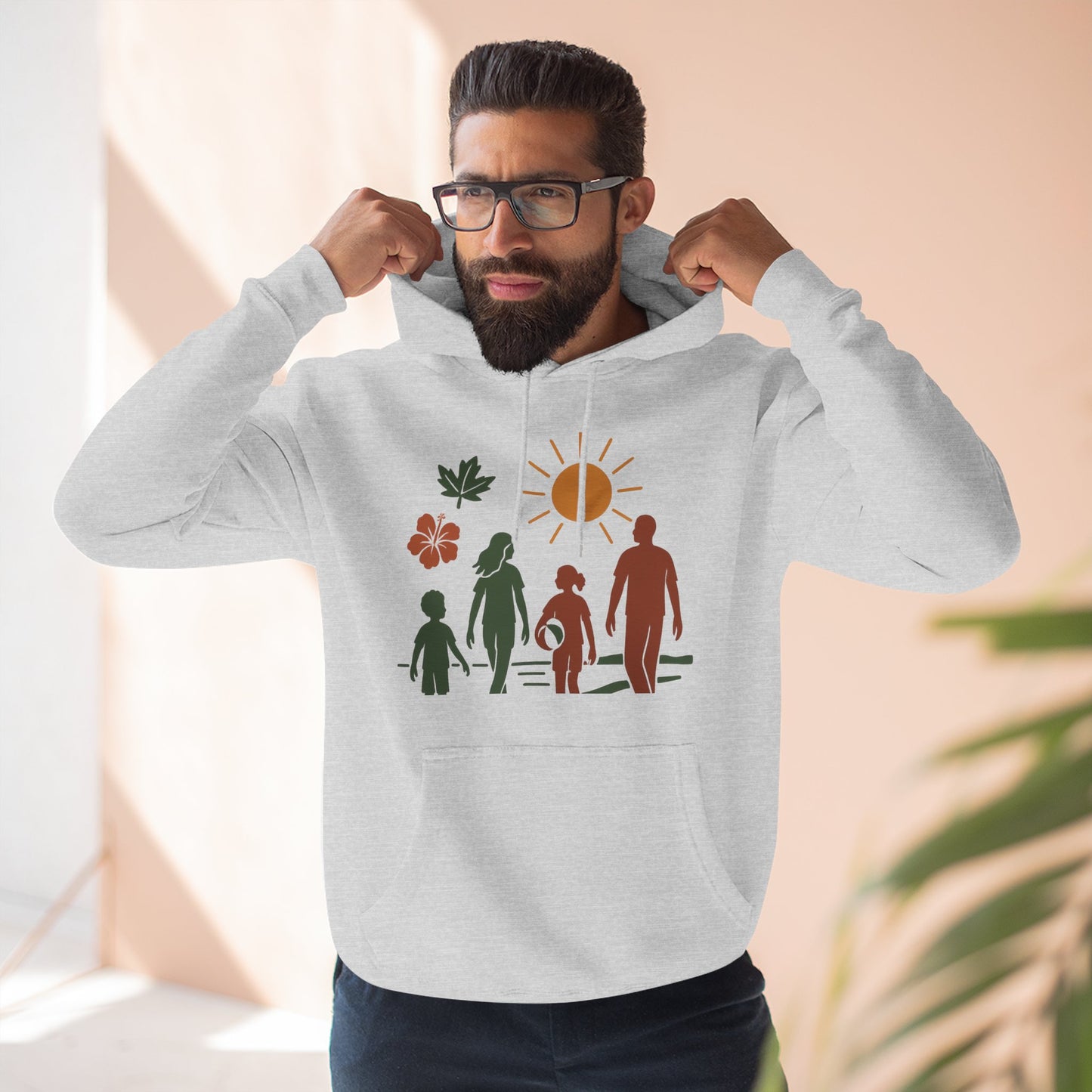 Family Bonding Three-Panel Hoodie, Cozy Family Artwork Fleece, Casual Family Gatherings Sweatshirt, Family Love Hooded Top, Gift for Parents