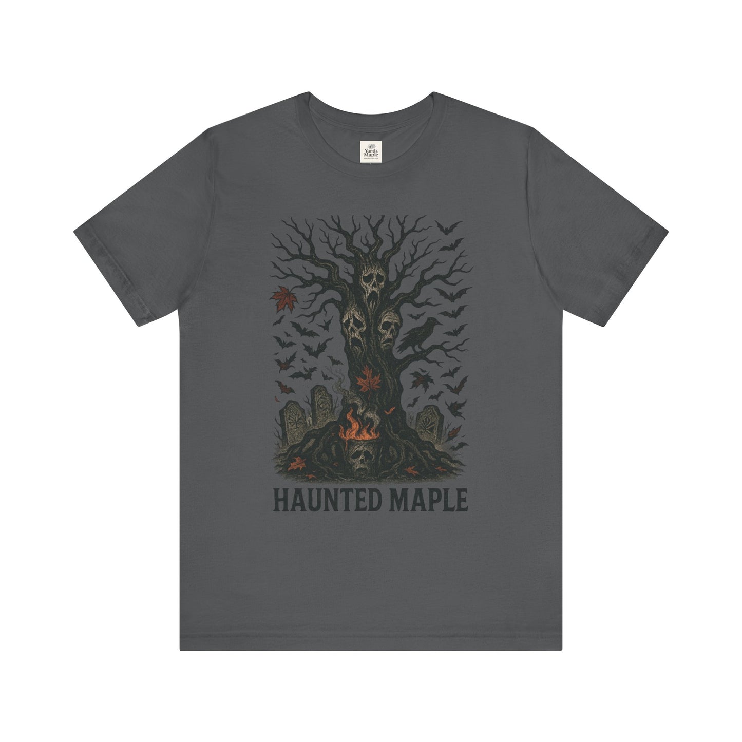 Haunted Maple Tee - Unisex Jersey Short Sleeve T-Shirt for Fall, Halloween, Spooky Vibe, Ghost Lovers, Unique Gift