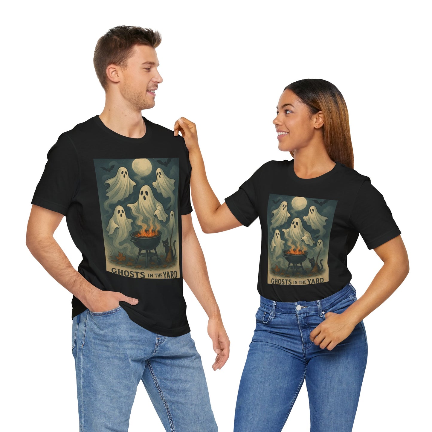 Ghosts in the Yard Tee - Spooky Unisex Short Sleeve Shirt, Halloween Shirt, Ghost Design, Casual Halloween Wear, Gift for Ghost Lovers
