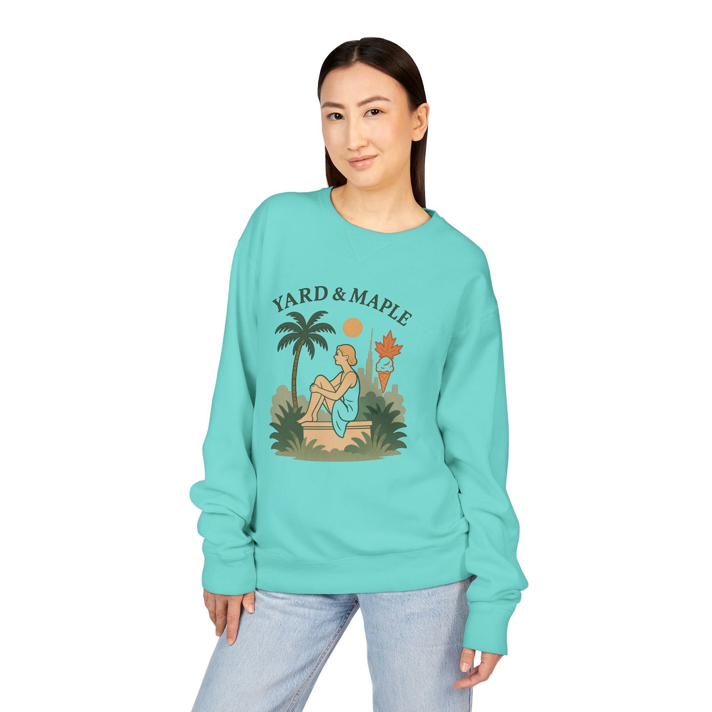 Yard & Maple Crewneck Sweatshirt, Cozy Sweatshirt, Unisex Apparel, Casual Wear, Summer Vibes, Gift for Him or Her