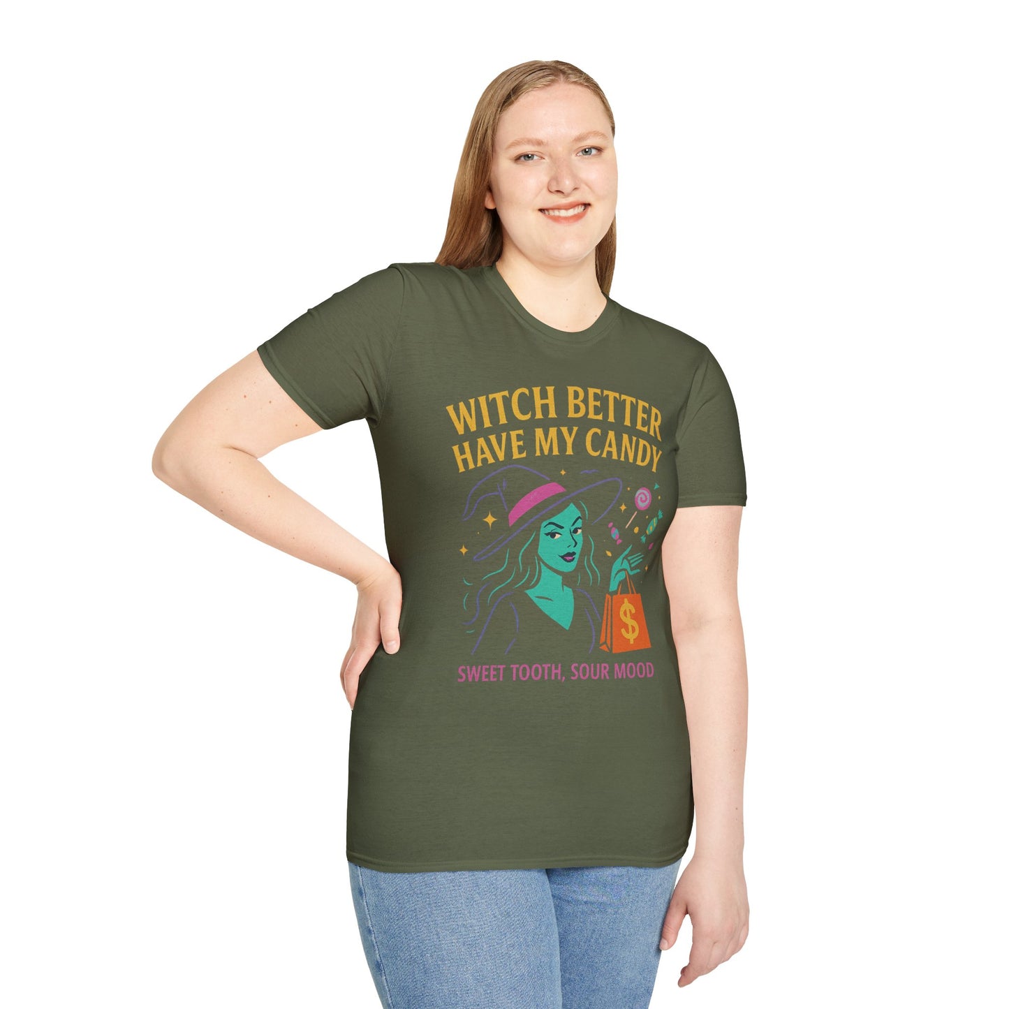 Witchy Candy T-Shirt, Halloween Apparel, Funny Halloween Shirt, Unisex Graphic Tee, Sweet Tooth Gift, Witch Costume Top