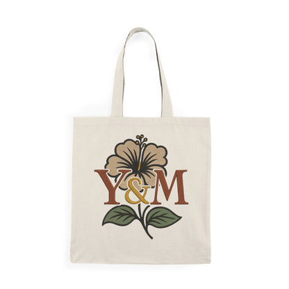 Natural Floral Tote Bag with Y&M Monogram, Eco-Friendly Grocery Bag, Gift for Her, Boho Style, Reusable Shopping Bag