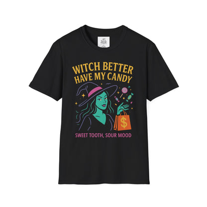 Witchy Candy T-Shirt, Halloween Apparel, Funny Halloween Shirt, Unisex Graphic Tee, Sweet Tooth Gift, Witch Costume Top