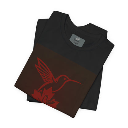 Hummingbird & Maple Tee — Red Minimalist Bird Graphic T-Shirt