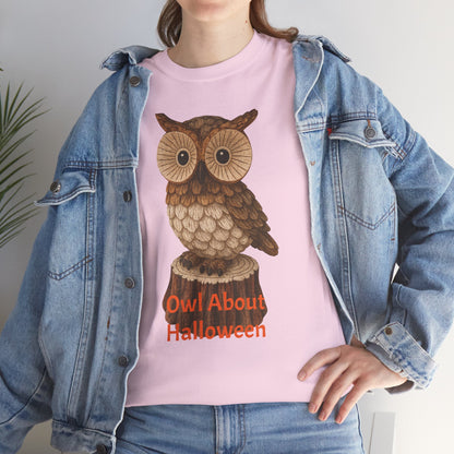 Halloween Owl Tee, Perfect for Fall Celebrations, Unisex Cotton Shirt, Cute Gift for Owl Lovers, Halloween Party Apparel, Fun Autumn Wear