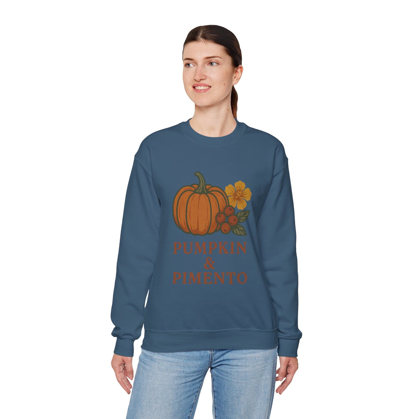 Pumpkin & Pimento Crewneck Sweatshirt, Cozy Fall Sweatshirt, Unisex Autumn Apparel, Thanksgiving Gift, Seasonal Fashion