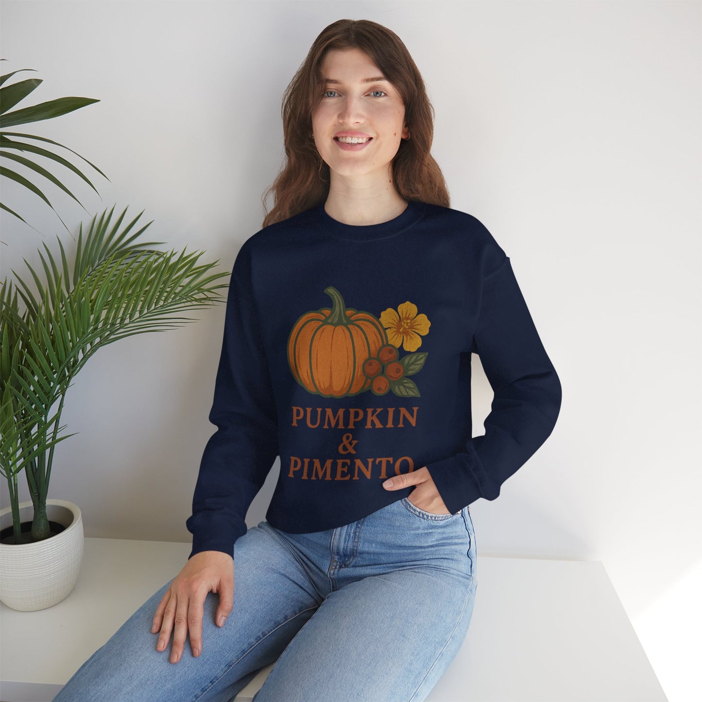 Pumpkin & Pimento Crewneck Sweatshirt, Cozy Fall Sweatshirt, Unisex Autumn Apparel, Thanksgiving Gift, Seasonal Fashion