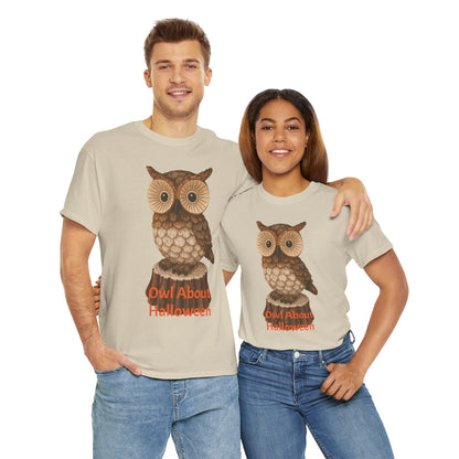 Halloween Owl Tee, Perfect for Fall Celebrations, Unisex Cotton Shirt, Cute Gift for Owl Lovers, Halloween Party Apparel, Fun Autumn Wear