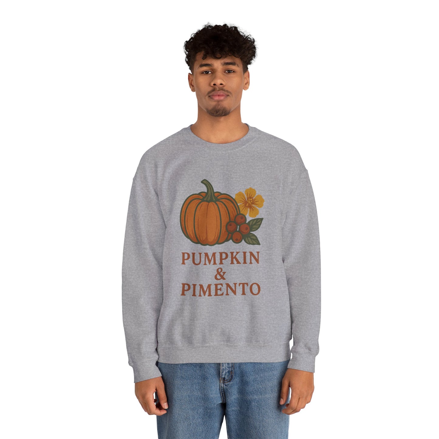 Pumpkin & Pimento Crewneck Sweatshirt, Cozy Fall Sweatshirt, Unisex Autumn Apparel, Thanksgiving Gift, Seasonal Fashion