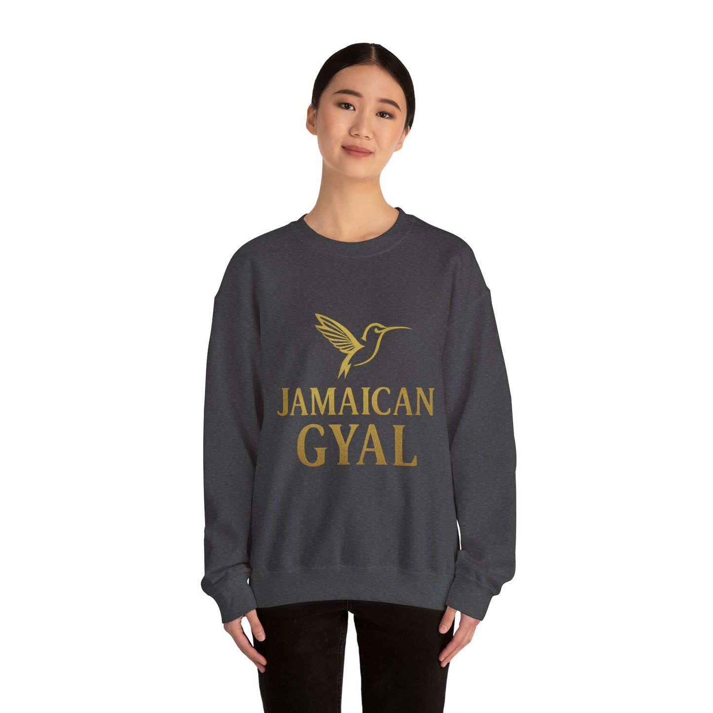 Jamaican Gyal Crewneck Sweatshirt — Gold Hummingbird Graphic