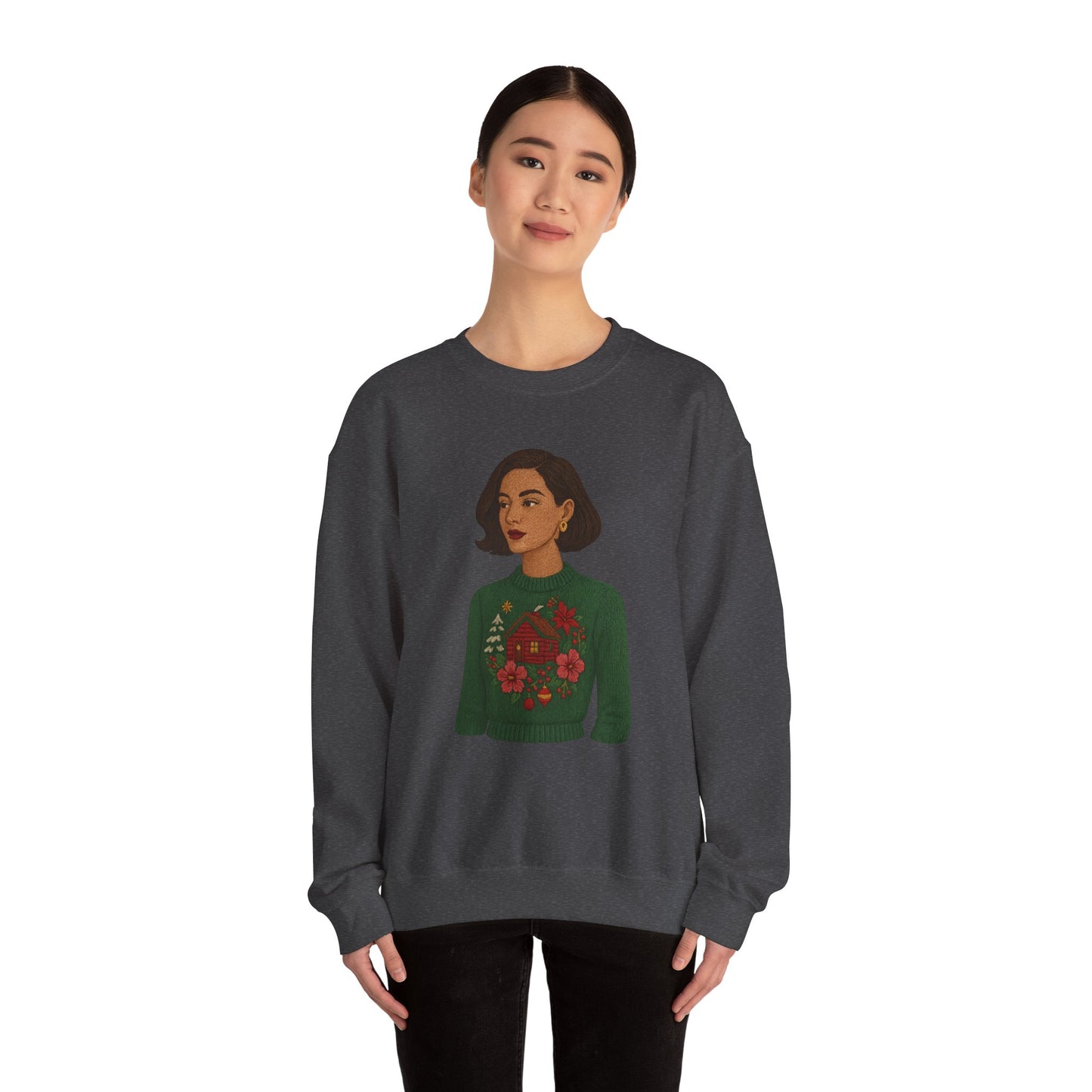 Cozy Holiday Floral Sweatshirt, Unisex Crewneck, Casual Gift, Winter Comfort, Christmas Apparel, Autumn Fashion, Everyday Style