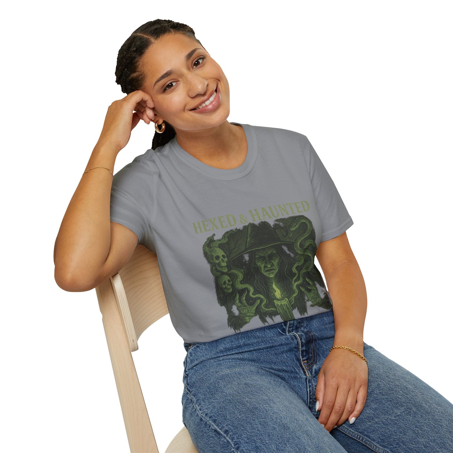 Hexed & Haunted Unisex Softstyle T-Shirt | Witchy Graphic Tee, Halloween Shirt, Spooky Apparel, Unique Gift, Casual Wear