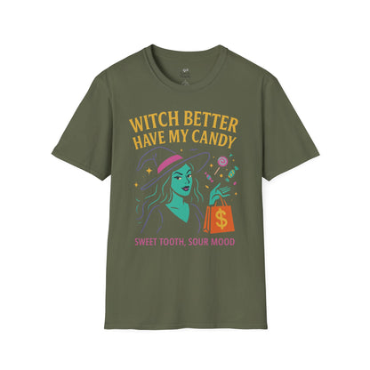 Witchy Candy T-Shirt, Halloween Apparel, Funny Halloween Shirt, Unisex Graphic Tee, Sweet Tooth Gift, Witch Costume Top