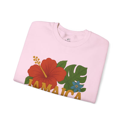 Tropical Crewneck Sweatshirt: Jamaica & Maple Floral Design, Unisex Comfort, Gift for Nature Lovers, Travel Souvenir, Summer Relaxation