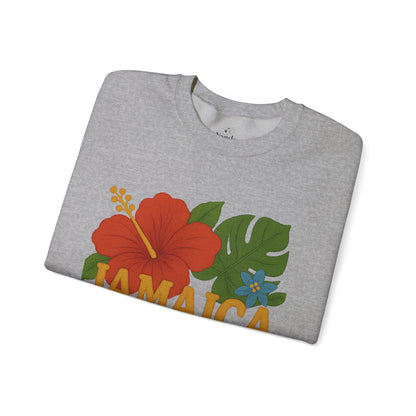 Tropical Crewneck Sweatshirt: Jamaica & Maple Floral Design, Unisex Comfort, Gift for Nature Lovers, Travel Souvenir, Summer Relaxation