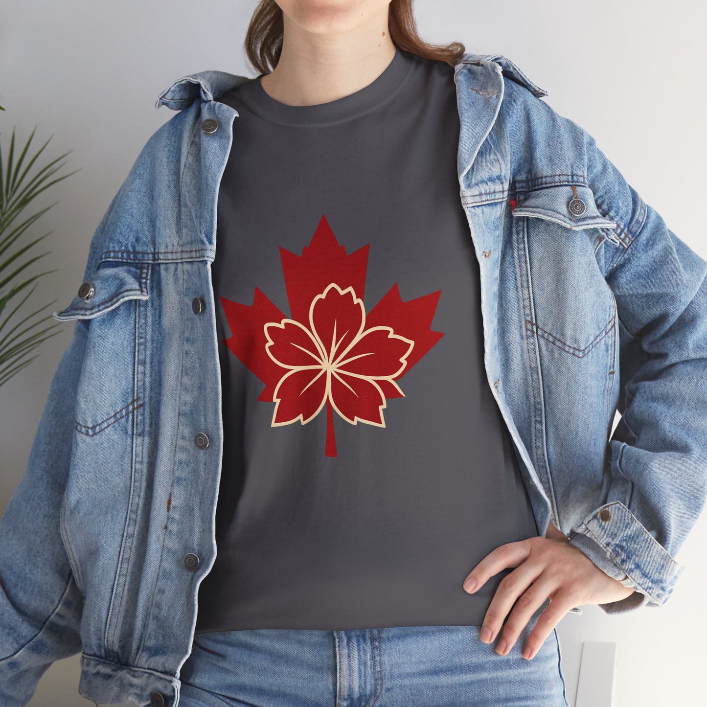 Maple Sakura Tee — Canadian Maple Leaf with Cherry Blossom Graphic