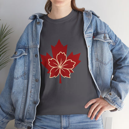 Maple Sakura Tee — Canadian Maple Leaf with Cherry Blossom Graphic