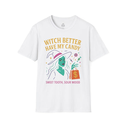 Witchy Candy T-Shirt, Halloween Apparel, Funny Halloween Shirt, Unisex Graphic Tee, Sweet Tooth Gift, Witch Costume Top