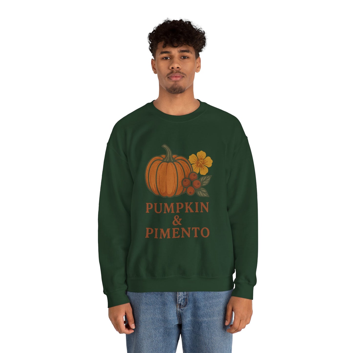 Pumpkin & Pimento Crewneck Sweatshirt, Cozy Fall Sweatshirt, Unisex Autumn Apparel, Thanksgiving Gift, Seasonal Fashion