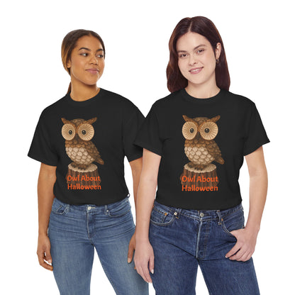 Halloween Owl Tee, Perfect for Fall Celebrations, Unisex Cotton Shirt, Cute Gift for Owl Lovers, Halloween Party Apparel, Fun Autumn Wear