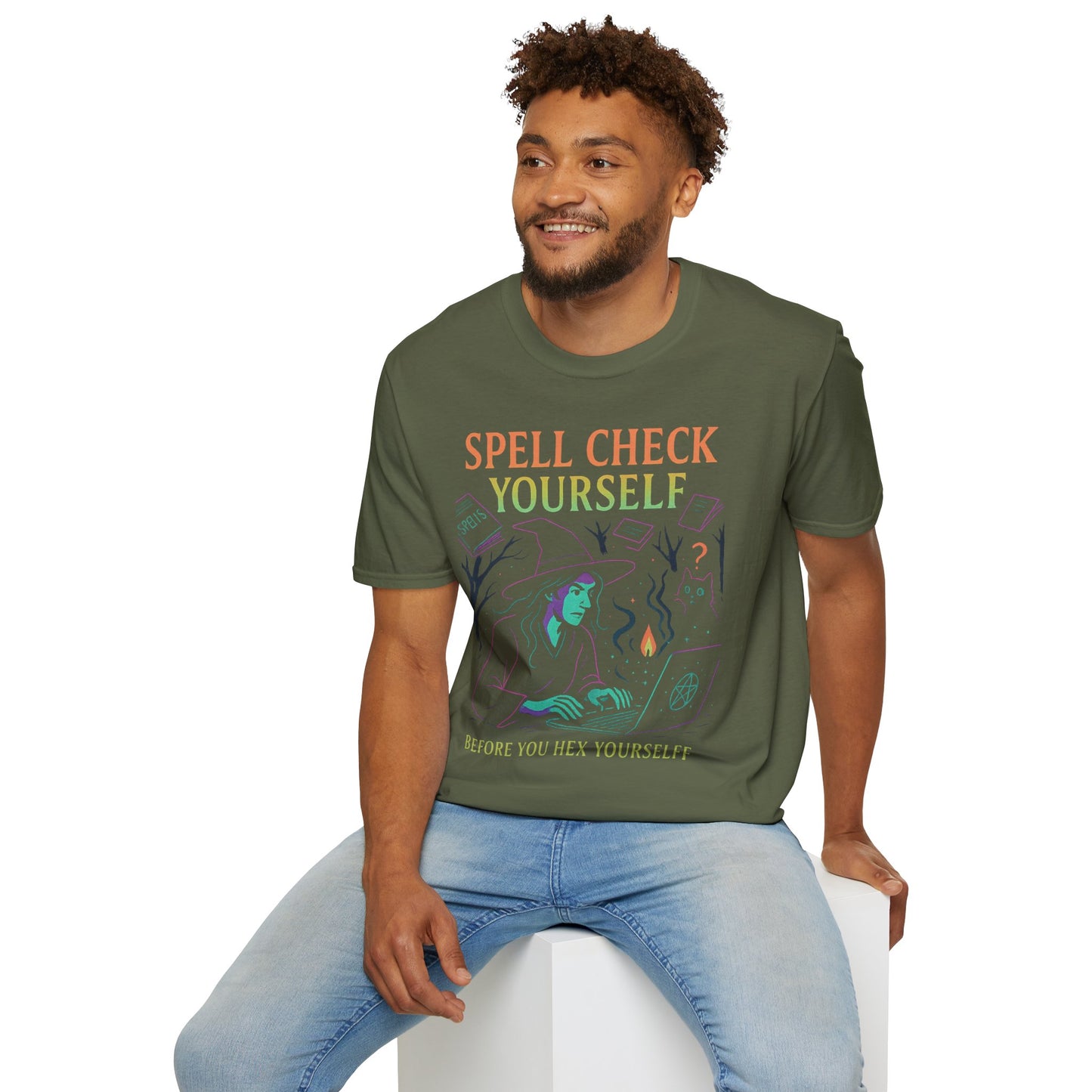 Spell Check Yourself Witchy T-Shirt, Fun Graphic Tee for Witch Lovers, Halloween Shirt, Cozy Casual Wear, Unisex Softstyle Tee