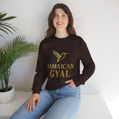 Jamaican Gyal Crewneck Sweatshirt — Gold Hummingbird Graphic
