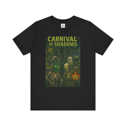 Carnival of Shadows Graphic Tee, Spooky Halloween Shirt, Unisex T-Shirt, Fun Autumn Wear, Perfect for Parties, Horror Lovers Clothing