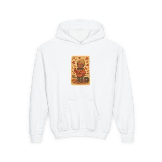 Youth Pumpkin Cartoon Hoodie, Cozy Fall Sweatshirt, Halloween Sweater, Kids Autumn Apparel, Cute Hoodie for Celebrations