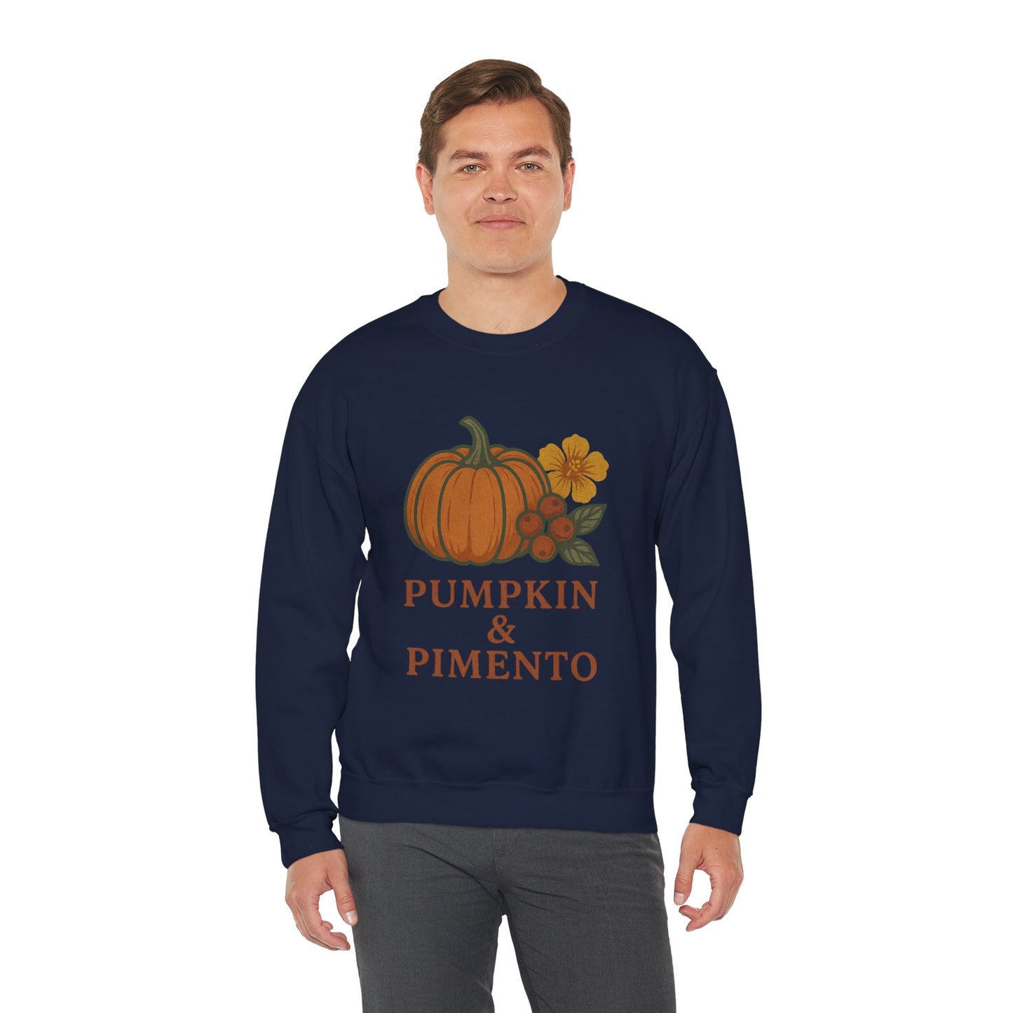 Pumpkin & Pimento Crewneck Sweatshirt, Cozy Fall Sweatshirt, Unisex Autumn Apparel, Thanksgiving Gift, Seasonal Fashion