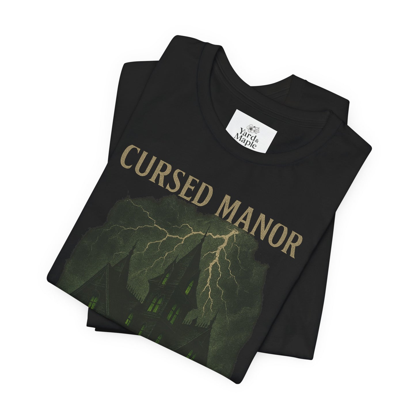 Cursed Manor Short Sleeve Tee - Spooky Halloween T-Shirt, Haunted House Theme, Casual Wear, Perfect for Horror Lovers, Gift Idea
