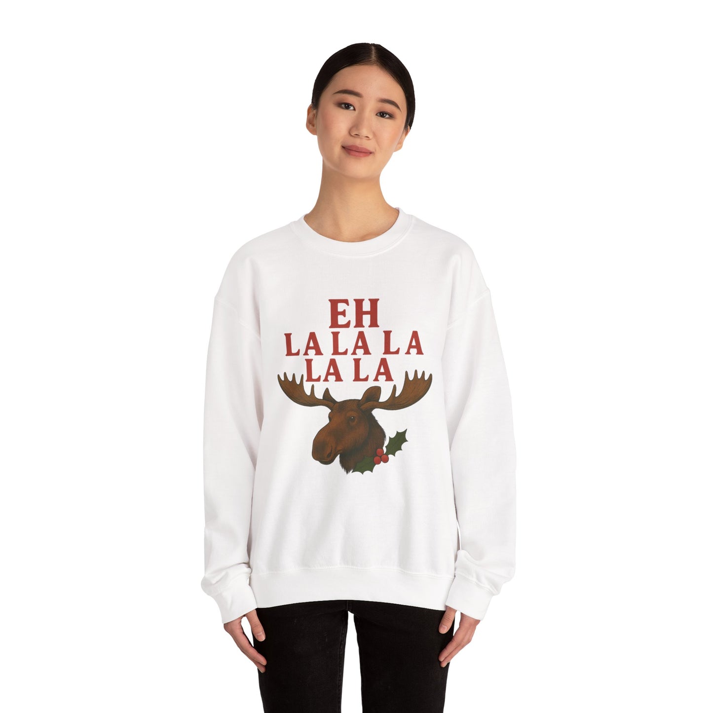 Festive Moose Sweatshirt with 'Eh La La La La La' Design, Cozy Holiday Apparel, Perfect for Christmas, Winter Parties, Gift Idea