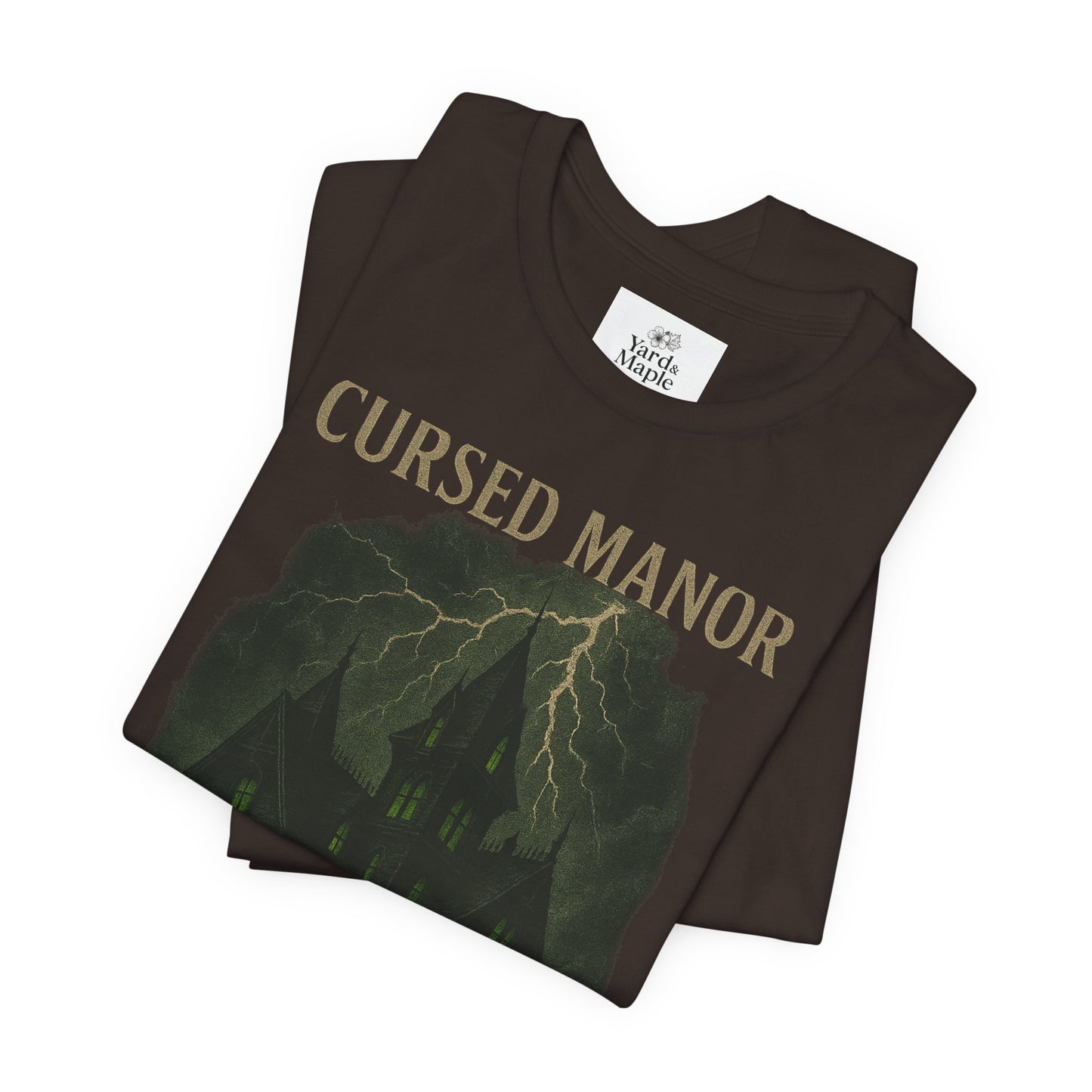 Cursed Manor Short Sleeve Tee - Spooky Halloween T-Shirt, Haunted House Theme, Casual Wear, Perfect for Horror Lovers, Gift Idea